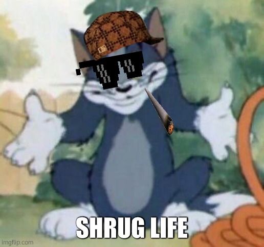 Shrug Life |  SHRUG LIFE | image tagged in tom and jerry - tom who knows,memes,bad pun,puns,tom shrugging,shrug | made w/ Imgflip meme maker