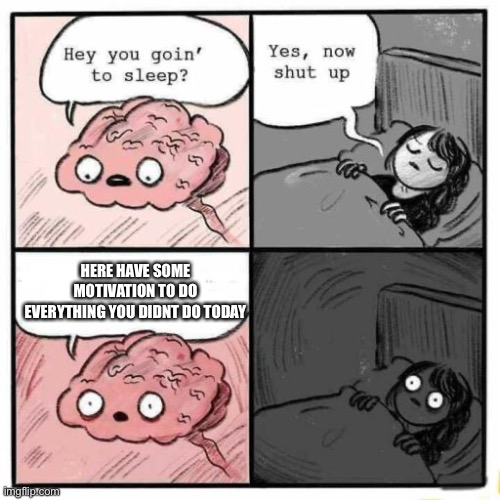 This just sucks |  HERE HAVE SOME MOTIVATION TO DO EVERYTHING YOU DIDNT DO TODAY | image tagged in hey you going to sleep,motivation,brain before sleep | made w/ Imgflip meme maker