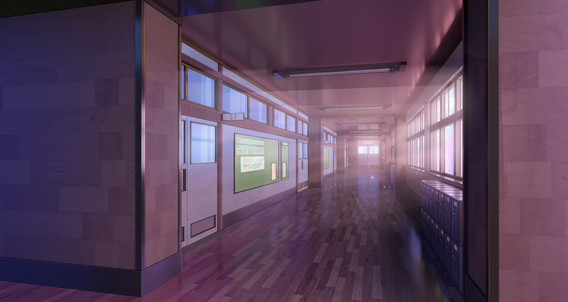 Anime school corridor Blank Meme Template