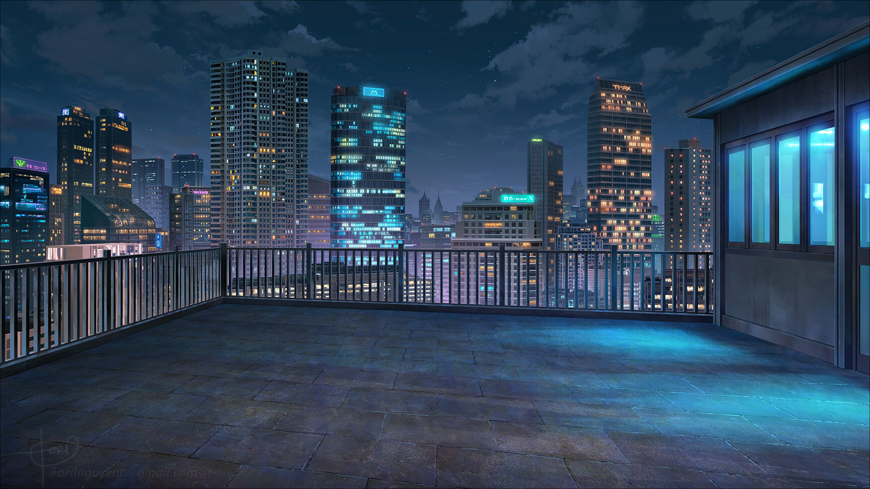 Anime rooftop background Blank Meme Template