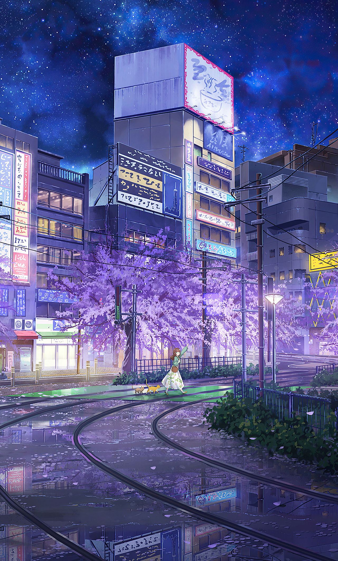 Anime city at night Blank Meme Template