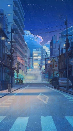 Anime city at nighttime background Blank Meme Template
