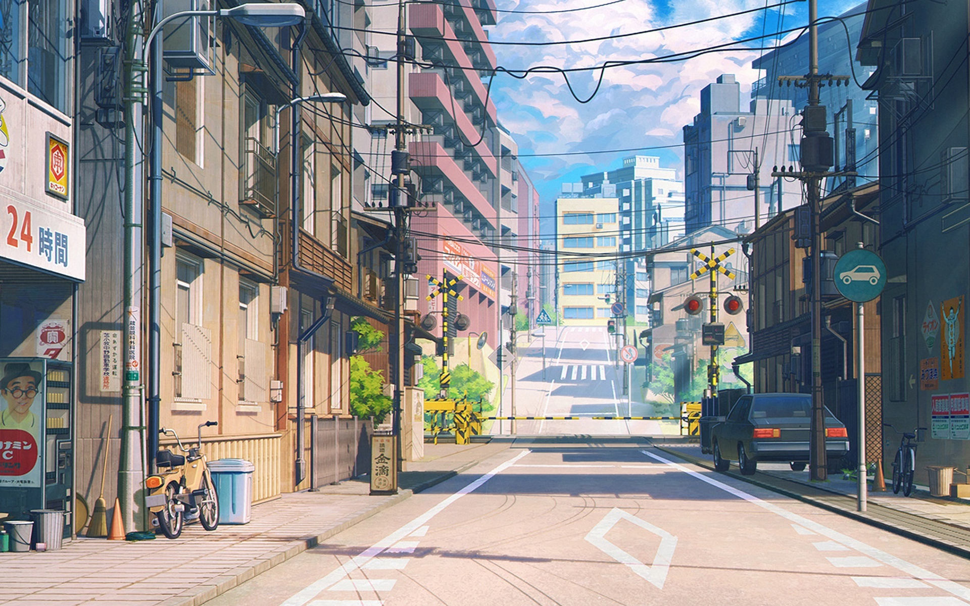 Anime city at noon background Blank Meme Template
