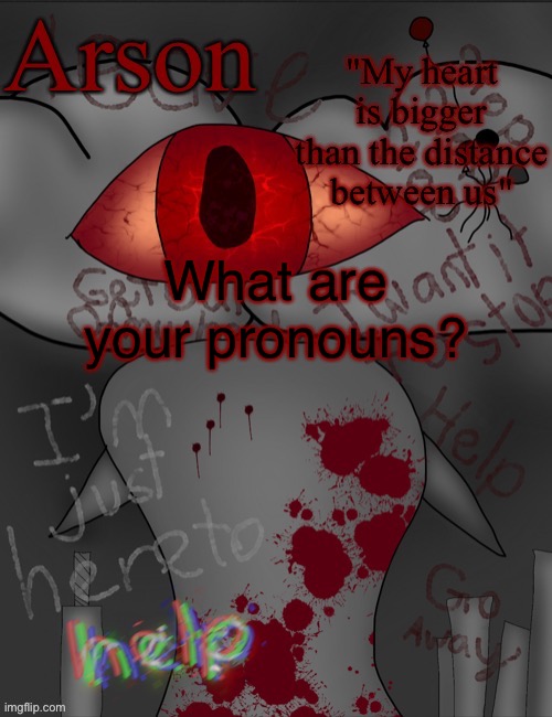 Arson's announcement temp | What are your pronouns? | image tagged in arson's announcement temp | made w/ Imgflip meme maker