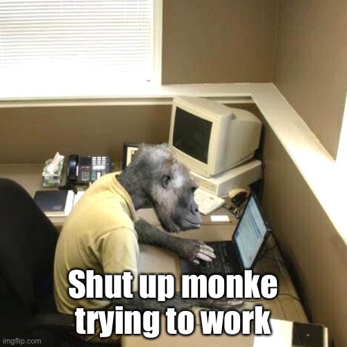 Monkey Business Meme | Shut up monke trying to work | image tagged in memes,monkey business | made w/ Imgflip meme maker
