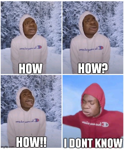How? by Onevilage | HOW? HOW; HOW!! I DONT KNOW | image tagged in fun | made w/ Imgflip meme maker