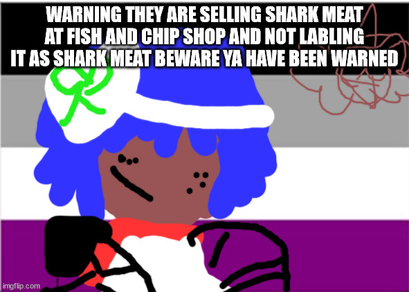 xhe truth | WARNING THEY ARE SELLING SHARK MEAT AT FISH AND CHIP SHOP AND NOT LABLING IT AS SHARK MEAT BEWARE YA HAVE BEEN WARNED | image tagged in asexual | made w/ Imgflip meme maker