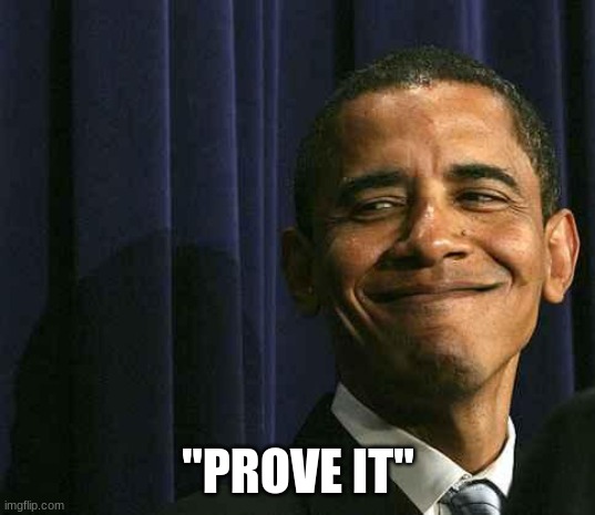 obama smug face | "PROVE IT" | image tagged in obama smug face | made w/ Imgflip meme maker
