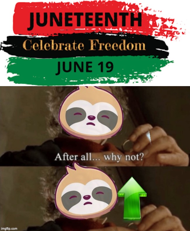 image tagged in juneteenth,sloth after all why not | made w/ Imgflip meme maker