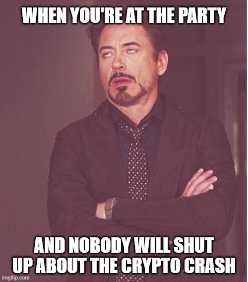 Where were you when I was rich? | WHEN YOU'RE AT THE PARTY; AND NOBODY WILL SHUT UP ABOUT THE CRYPTO CRASH | image tagged in memes,face you make robert downey jr,bitcoin,crypto,crash | made w/ Imgflip meme maker
