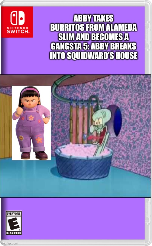 Abby takes burritos from alameda slim and becomes a gangsta 5: Abby breaks into squidward’s house | ABBY TAKES BURRITOS FROM ALAMEDA SLIM AND BECOMES A GANGSTA 5: ABBY BREAKS INTO SQUIDWARD’S HOUSE | image tagged in nintendo switch,turning red | made w/ Imgflip meme maker