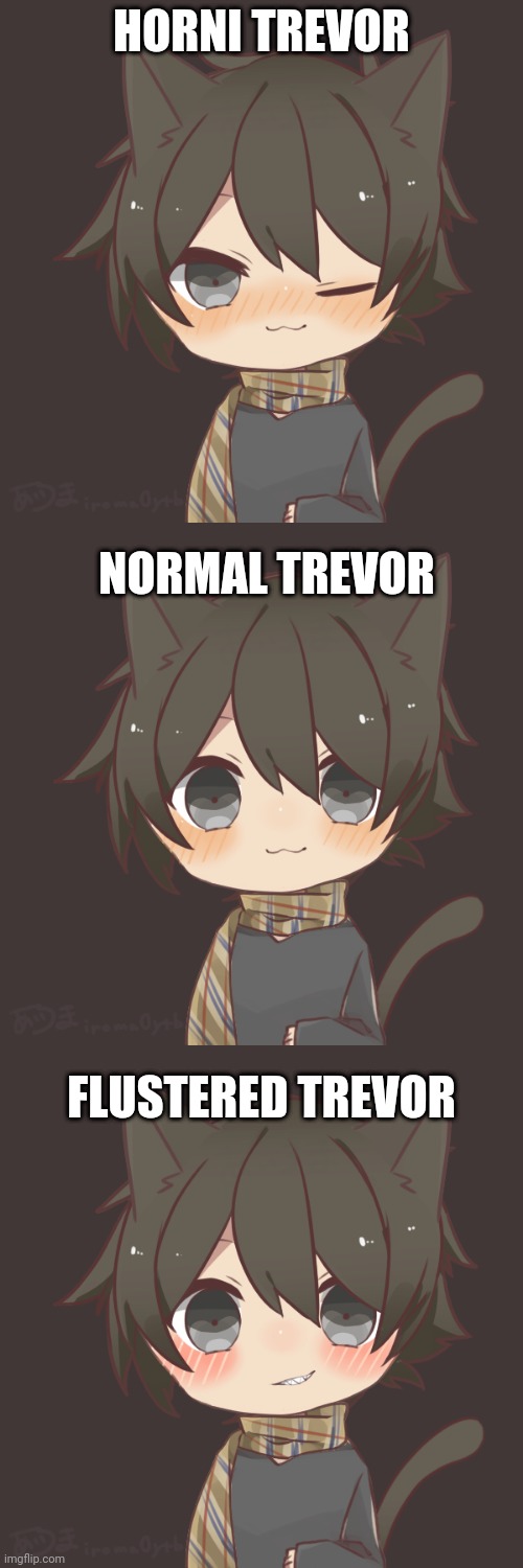 My new main oc Trevor and his 3 states | HORNI TREVOR; NORMAL TREVOR; FLUSTERED TREVOR | made w/ Imgflip meme maker