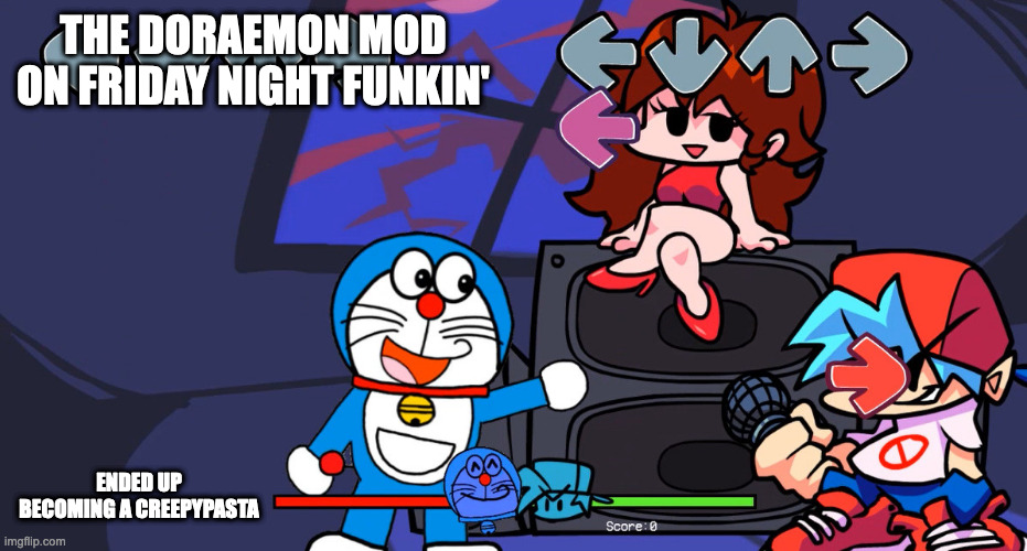 Doraemon Mod on Friday Night Funkin' | THE DORAEMON MOD ON FRIDAY NIGHT FUNKIN'; ENDED UP BECOMING A CREEPYPASTA | image tagged in friday night funkin,doraemon,memes | made w/ Imgflip meme maker