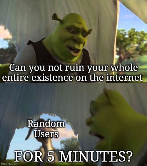 I doubt they ever will, they are always hungry for attention | Can you not ruin your whole entire existence on the internet; Random Users; FOR 5 MINUTES? | made w/ Imgflip meme maker