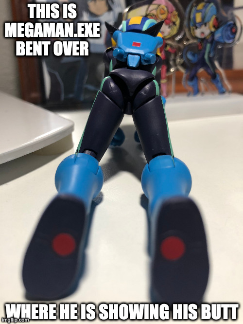 MegaMan.EXE Bent Over | THIS IS MEGAMAN.EXE BENT OVER; WHERE HE IS SHOWING HIS BUTT | image tagged in megaman,megamanexe,megaman battle network,memes | made w/ Imgflip meme maker