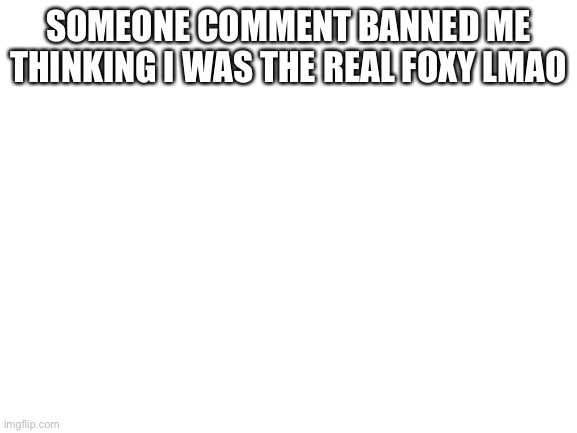 Blank White Template | SOMEONE COMMENT BANNED ME THINKING I WAS THE REAL FOXY LMAO | image tagged in blank white template | made w/ Imgflip meme maker