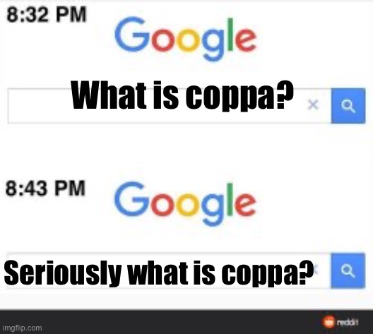 Still don’t know what it is | What is coppa? Seriously what is coppa? | image tagged in search bar template | made w/ Imgflip meme maker