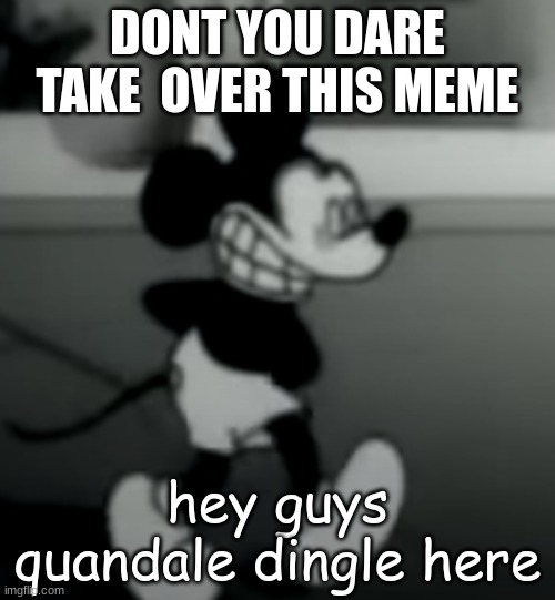 DONT YOU DARE TAKE  OVER THIS MEME; hey guys quandale dingle here | image tagged in suicide mouse | made w/ Imgflip meme maker