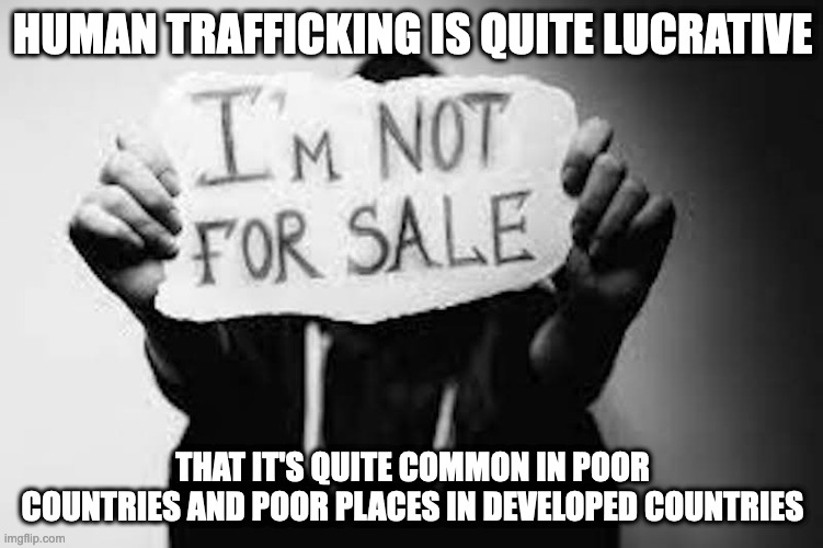Human Trafficking | HUMAN TRAFFICKING IS QUITE LUCRATIVE; THAT IT'S QUITE COMMON IN POOR COUNTRIES AND POOR PLACES IN DEVELOPED COUNTRIES | image tagged in human trafficking,memes,crime | made w/ Imgflip meme maker