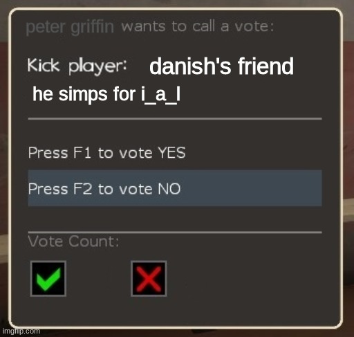 vote ban/vote kick | peter griffin; danish's friend; he simps for i_a_l | image tagged in vote ban/vote kick | made w/ Imgflip meme maker