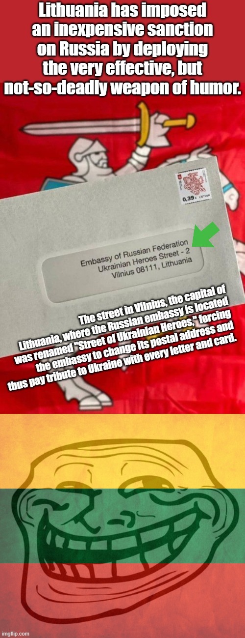 Lithuania 1, Russia 0 | image tagged in lithuania street of ukrainian heroes,trollface,ukraine,ukrainian lives matter,russia,based | made w/ Imgflip meme maker