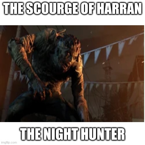  THE SCOURGE OF HARRAN; THE NIGHT HUNTER | image tagged in dying,light | made w/ Imgflip meme maker