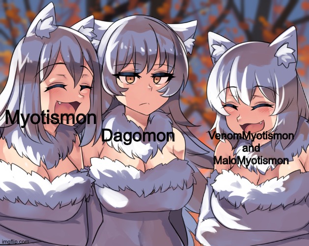Vampires rule! | Dagomon; Myotismon; VenomMyotismon and MaloMyotismon | image tagged in anime laughing wolf meme | made w/ Imgflip meme maker