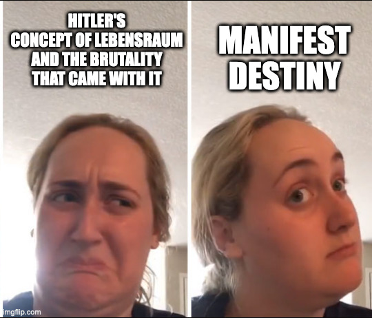 Kombucha Girl | HITLER'S CONCEPT OF LEBENSRAUM AND THE BRUTALITY THAT CAME WITH IT; MANIFEST DESTINY | image tagged in kombucha girl | made w/ Imgflip meme maker