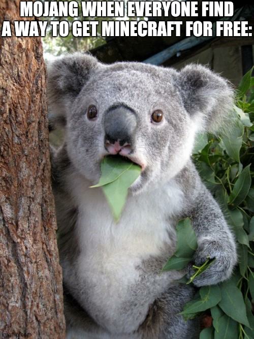 fact? | MOJANG WHEN EVERYONE FIND A WAY TO GET MINECRAFT FOR FREE: | image tagged in memes,surprised koala | made w/ Imgflip meme maker