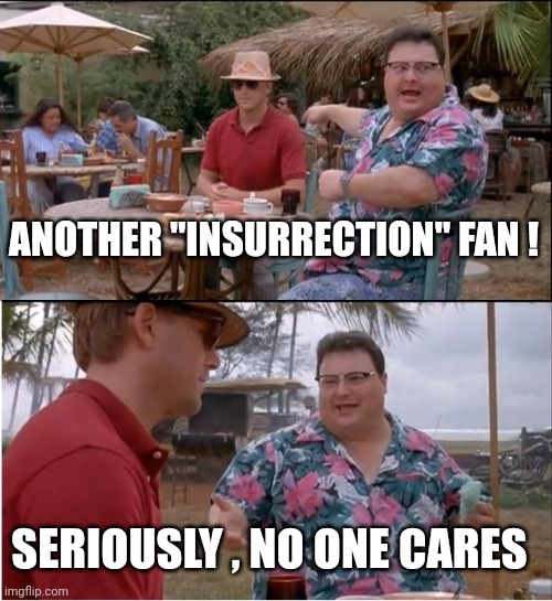 See Nobody Cares Meme | ANOTHER "INSURRECTION" FAN ! SERIOUSLY , NO ONE CARES | image tagged in memes,see nobody cares | made w/ Imgflip meme maker