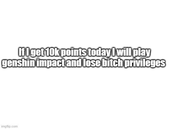 Blank White Template | If I get 10k points today I will play genshin impact and lose bitch privileges | image tagged in blank white template | made w/ Imgflip meme maker