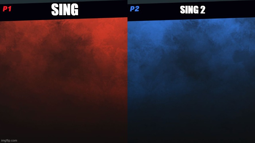 Mockup for an Illumination Battle Royale | SING; SING 2 | image tagged in smash bros 1v1 screen template | made w/ Imgflip meme maker