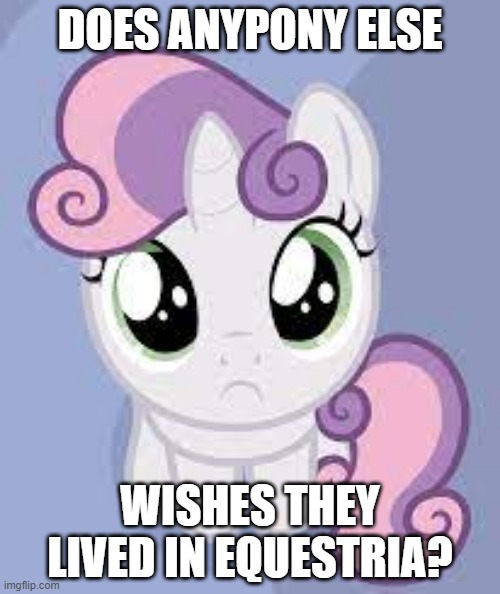 i do. all the time | DOES ANYPONY ELSE; WISHES THEY LIVED IN EQUESTRIA? | image tagged in sweetie belle wondering,mlp,fun,meme,mlpfim | made w/ Imgflip meme maker