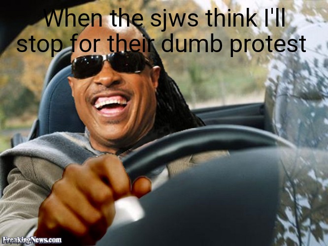 Stevie Wonder Driving | When the sjws think I'll stop for their dumb protest | image tagged in stevie wonder driving | made w/ Imgflip meme maker