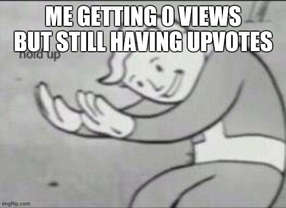 how??? | ME GETTING 0 VIEWS BUT STILL HAVING UPVOTES | image tagged in fallout hold up | made w/ Imgflip meme maker