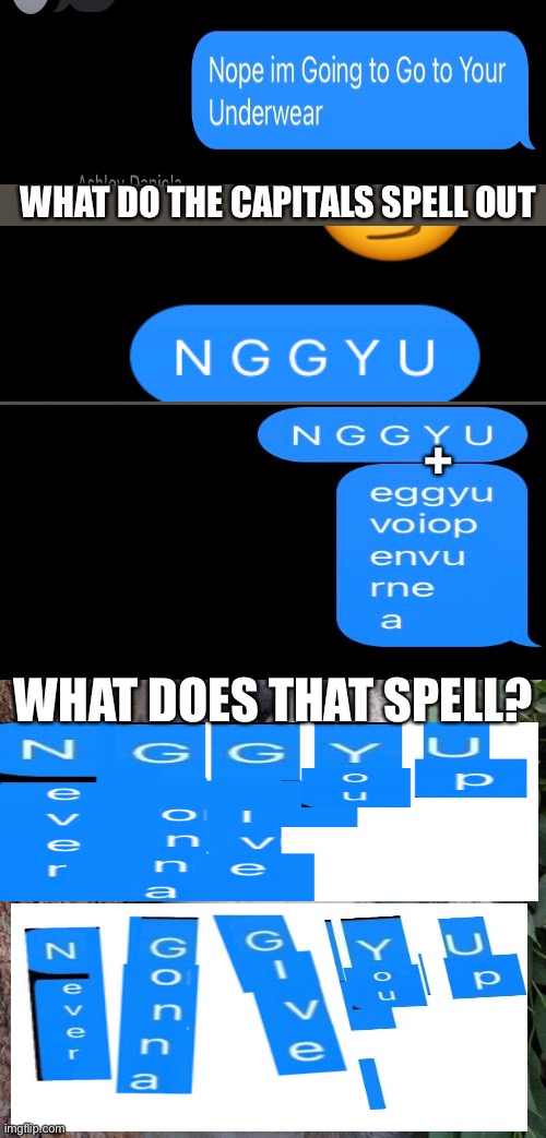 Hehe | WHAT DO THE CAPITALS SPELL OUT; +; WHAT DOES THAT SPELL? | image tagged in muhaha | made w/ Imgflip meme maker