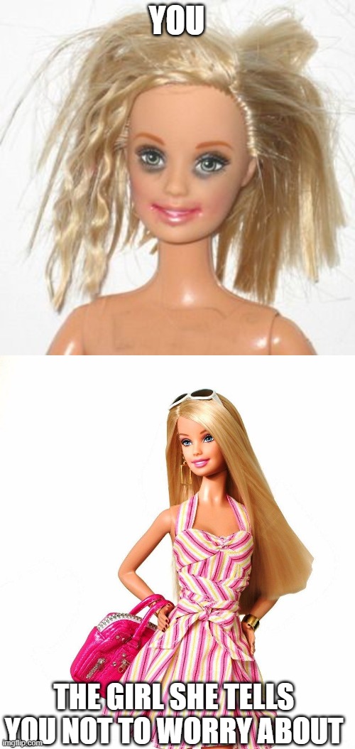 Just friends... | YOU; THE GIRL SHE TELLS YOU NOT TO WORRY ABOUT | image tagged in barbie estudiante,barbie shopping,lesbian | made w/ Imgflip meme maker