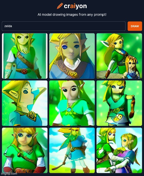 Zelda looks like this | image tagged in the legend of zelda breath of the wild,zelda,ai meme,drawing | made w/ Imgflip meme maker
