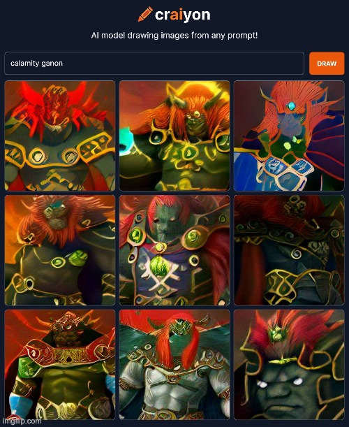 Ganon looks like this | image tagged in the legend of zelda breath of the wild,ganondorf,ai meme,drawing | made w/ Imgflip meme maker