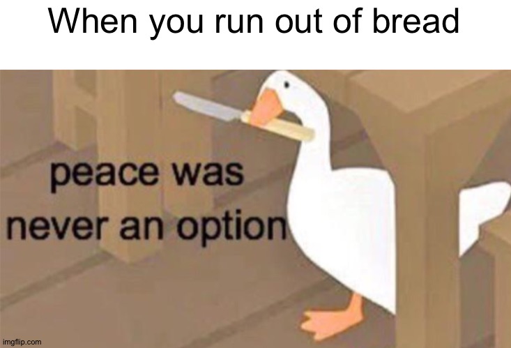 Untitled Goose Peace Was Never an Option | When you run out of bread | image tagged in untitled goose peace was never an option | made w/ Imgflip meme maker