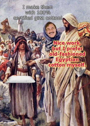 Jesus meets Overzealous Pillow Salesman | image tagged in jesus thanks but no thanks,mike lindell,mypillow,jesus,salesman,humor | made w/ Imgflip meme maker