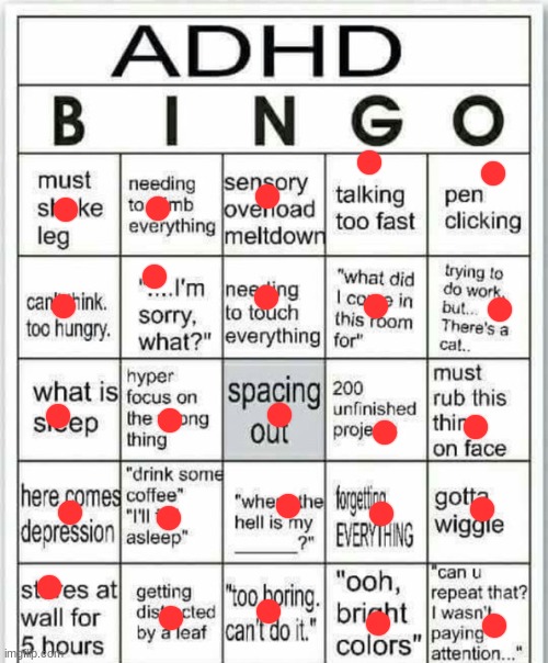 adhd bingo | image tagged in adhd bingo | made w/ Imgflip meme maker