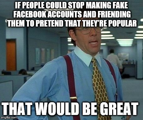 That Would Be Great Meme | IF PEOPLE COULD STOP MAKING FAKE FACEBOOK ACCOUNTS AND FRIENDING THEM TO PRETEND THAT THEY'RE POPULAR THAT WOULD BE GREAT
 | image tagged in memes,that would be great | made w/ Imgflip meme maker