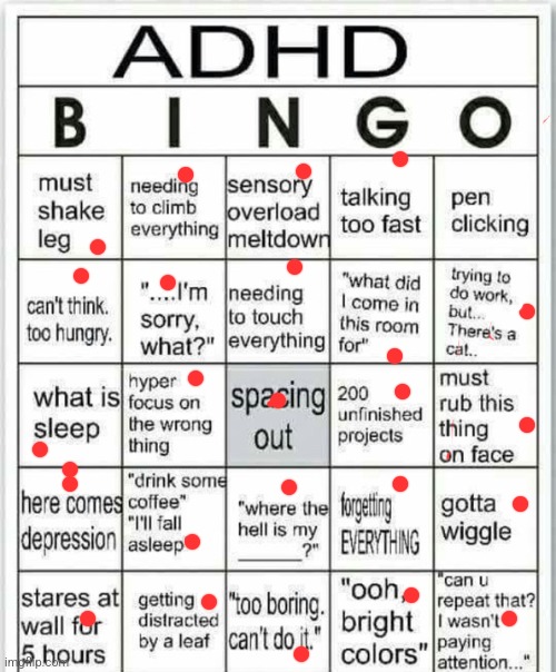 adhd bingo | image tagged in adhd bingo | made w/ Imgflip meme maker