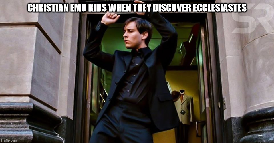 Emo peter parker | CHRISTIAN EMO KIDS WHEN THEY DISCOVER ECCLESIASTES | image tagged in emo peter parker,ReformedHumor | made w/ Imgflip meme maker