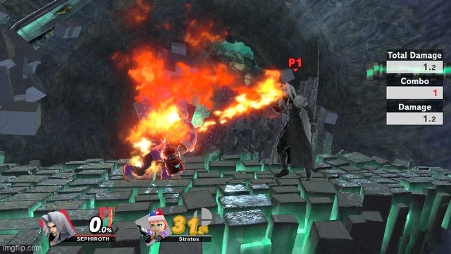 It burns burns burns | image tagged in sayori and sephiroth | made w/ Imgflip meme maker