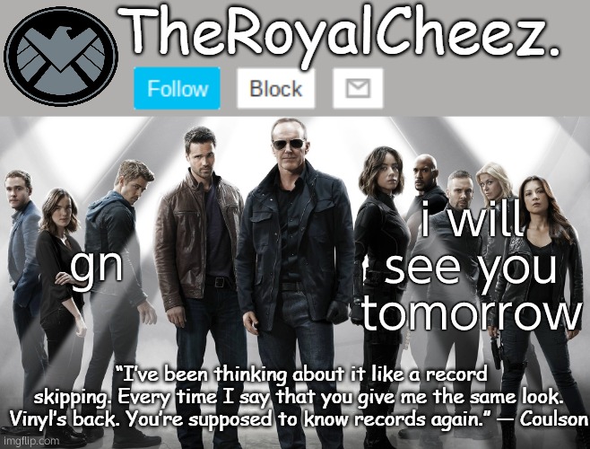 TheRoyalCheez Shield Template | gn; i will see you tomorrow | image tagged in theroyalcheez shield template | made w/ Imgflip meme maker