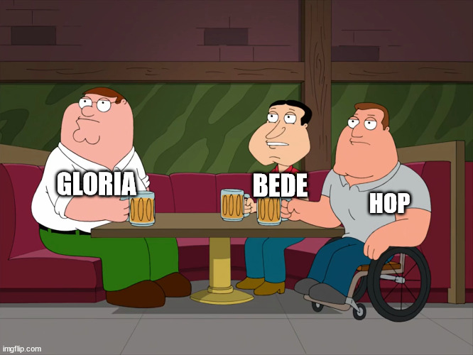 Victor's not here anymore. | GLORIA; BEDE; HOP | image tagged in cleveland's not here anymore,family guy,memes,pokemon | made w/ Imgflip meme maker