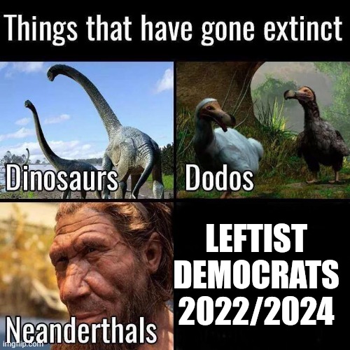 Things gone extinct | LEFTIST DEMOCRATS 2022/2024 | image tagged in things gone extinct | made w/ Imgflip meme maker