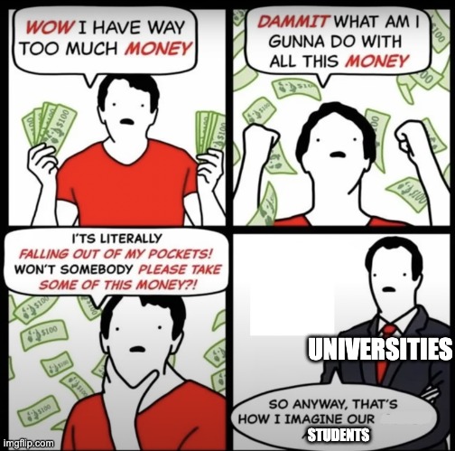 our target audience |  UNIVERSITIES; STUDENTS | image tagged in our target audience,money,university,memes | made w/ Imgflip meme maker